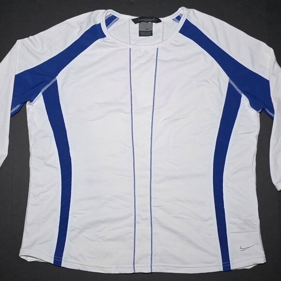 Nike Sphere Womens Blue and White Long Sleeve Exercise Shirt Size XXL (16-18) - Picture 1 of 12